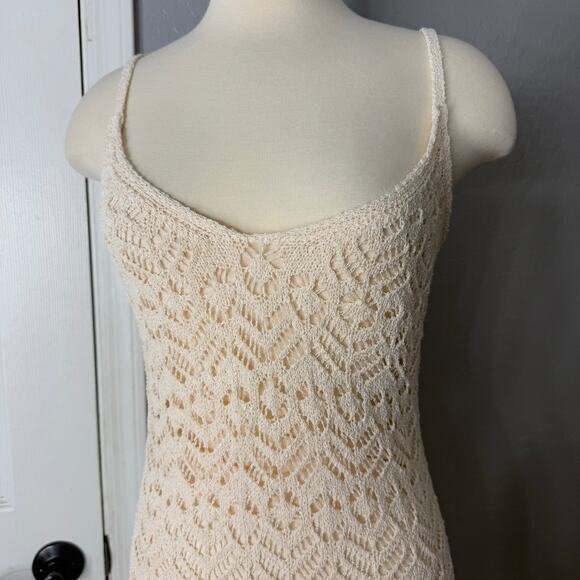 Lulus Sunset Vibes Light Beige Crochet Sleeveless Midi Dress, S - Picture 3 of 7